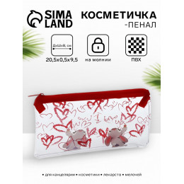 Косметичка-пенал на молнии, с рисунком, прозрачная/красная