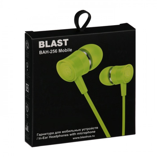 Наушники Blast BAH-256 Mobile, вакуумные, микрофон, управление, 32 Ом, 3.5мм, 1.2м, зеленые Blast