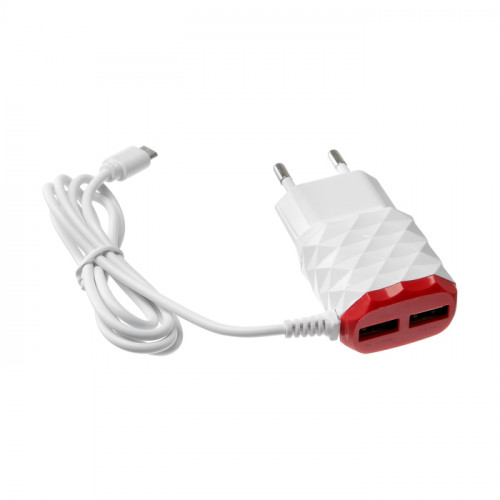 Сетевое зарядное устройство LuazON LCC-25, 2 USB, 1 А, кабель microUSB, красно-белое Luazon Home