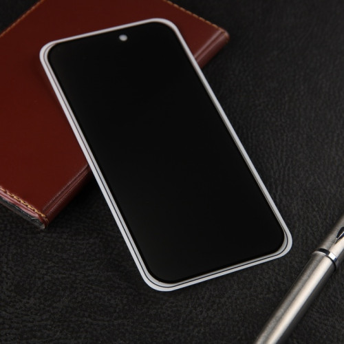 Защитное стекло для iPhone 15 Pro, антишпион, 9H, 0.33 мм, чёрная рамка (производитель не указан)