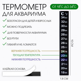 Термометр для аквариума 18° - 34°, 18×100 мм