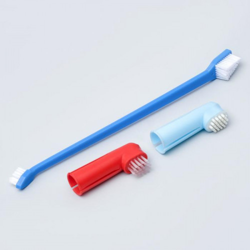 Набор зубная щётка двухсторонняя + щётка напальчник + массажер для десен (набор 3 шт), микс Пижон