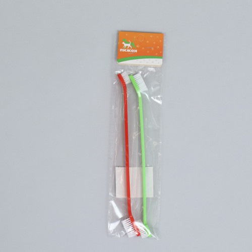 Зубная щётка двухсторонняя, набор 2 шт, красная и зелёная Пижон