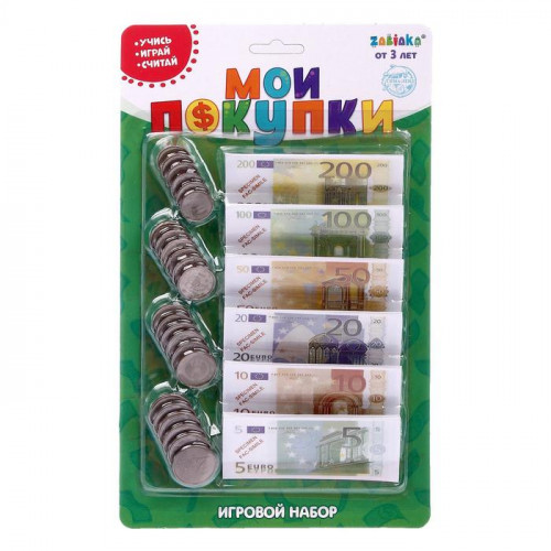 Игрушечный игровой набор «Мои покупки»: монеты, бумажные деньги (евро) ZABIAKA