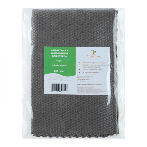 Салфетка из микрофибры для стекла, против разводов, 35×35 см, 250 г/м² (производитель не указан)