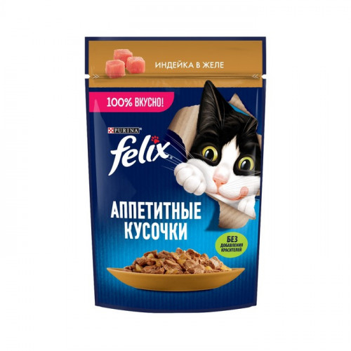 Влажный корм Felix Аппетитные кусочки для кошек, индейка в желе 75 г FELIX