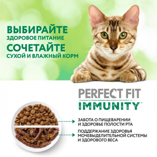 Влажный корм Perfect Fit иммунитет для кошек, говядина, лён, пауч, 75 г Perfect Fit