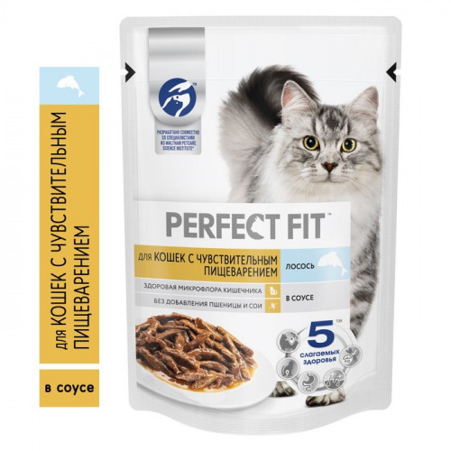 Влажный корм Perfect Fit для кошек, лосось, пауч, 75 г Perfect Fit