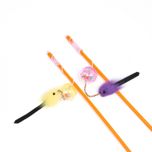 Дразнилка-удочка с шар-погремушкой и хвостиком, 49 см, микс цветов Пижон