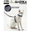 Комплект для кошек светоотражающий,ширина 1 см,шлейка 21-35 см,поводок 120 см, чёрный Пижон
