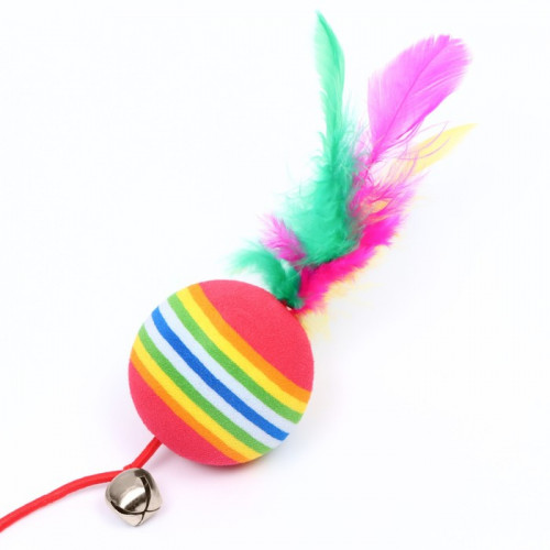 Дразнилка с цветным шариком и перьями, 49 см, палочка микс цветов Пижон
