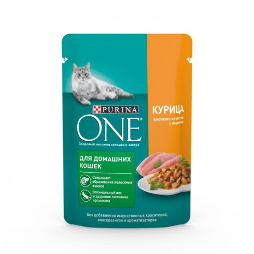 Влажный корм Purinа One для домашних кошек, курица/морковь, 75г Purina ONE