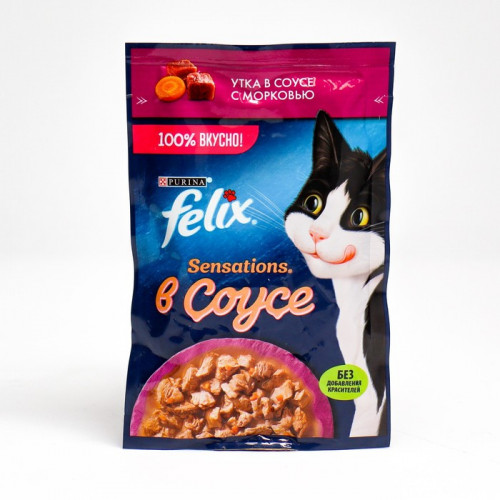 Влажный корм Felix Sensations для кошек, утка/морковь в соусе, пауч, 75 г FELIX