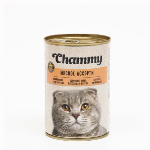 Влажный корм Chammy для кошек, мясное ассорти в соусе, ж/б, 415 г Chammy