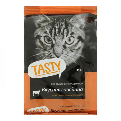 Сухой корм Tasty для взрослых кошек, говядина, 350 г Tasty