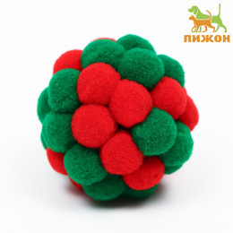 Мяч плюшевый для кошек, 5 см, красный/зеленый