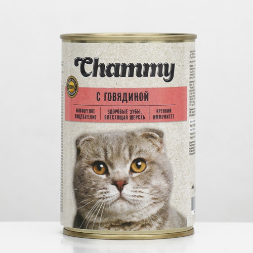 Влажный корм Chammy для кошек, говядина в соусе, ж/б, 415 г Chammy