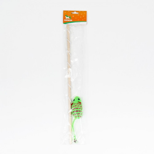 Дразнилка-удочка с блестящей мышью на деревянной ручке, зелёная Пижон
