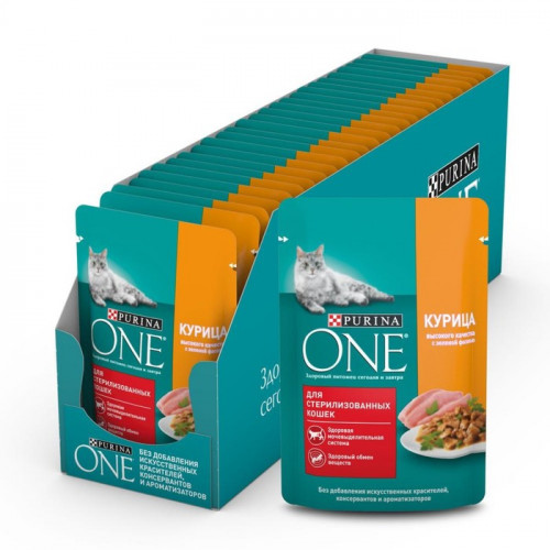 Влажный корм Purinа One для стерилизованных кошек, курица/фасоль, 75 г Purina ONE