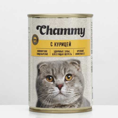 Влажный корм Chammy для кошек, курица в соусе, ж/б, 415 г Chammy
