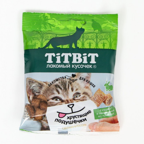 Лакомство для кошек Titbit Хрустящие подушечки, сыр/паштет из кролика, 30 г TiTBiT