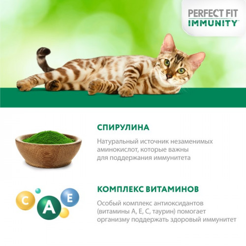 Влажный корм Perfect Fit иммунитет для кошек, индейка, спирулина, пауч, 75 г Perfect Fit