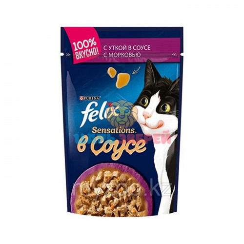 Влажный корм Felix Sensations для кошек, утка/морковь в соусе, пауч, 75 г FELIX