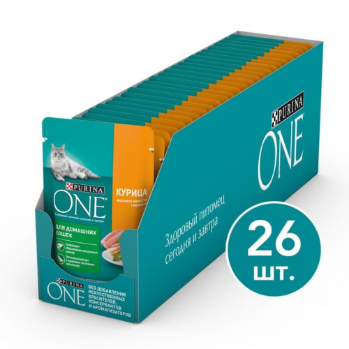 Влажный корм Purinа One для домашних кошек, курица/морковь, 75г Purina ONE
