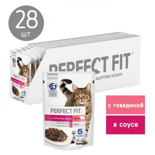 Влажный корм Perfect Fit для кошек, говядина, пауч,  75 г Perfect Fit