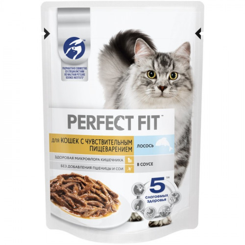 Влажный корм Perfect Fit для кошек, лосось, пауч, 75 г Perfect Fit