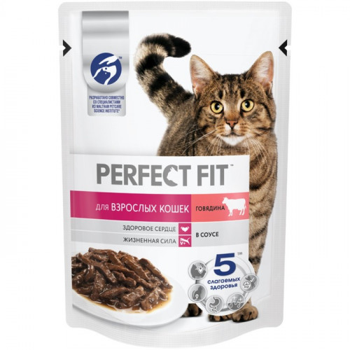 Влажный корм Perfect Fit для кошек, говядина, пауч,  75 г Perfect Fit