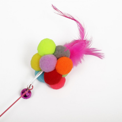 Дразнилка-удочка с плюшевым мячом и стальной проволокой, 100 см, микс цветов Пижон