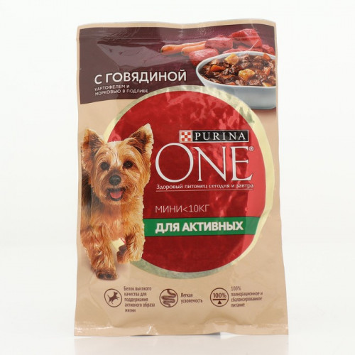 Влажный корм Purina One mini для активных собак, говядина/картофель в подливе, 85 г Purina ONE
