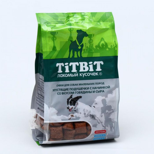 Хрустящие подушечки TiTBiT со вкусом говядины и сыра для маленьких пород, 95 г TiTBiT