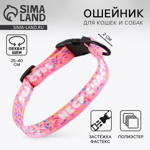 Ошейник «Несу счастье», застёжка - фастекс, 2 см 25-40 см Пушистое счастье