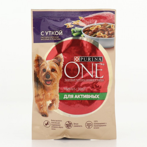 Влажный корм Purina One mini для активных собак, утка/паста/фасоль в подливе, 85 г Purina ONE