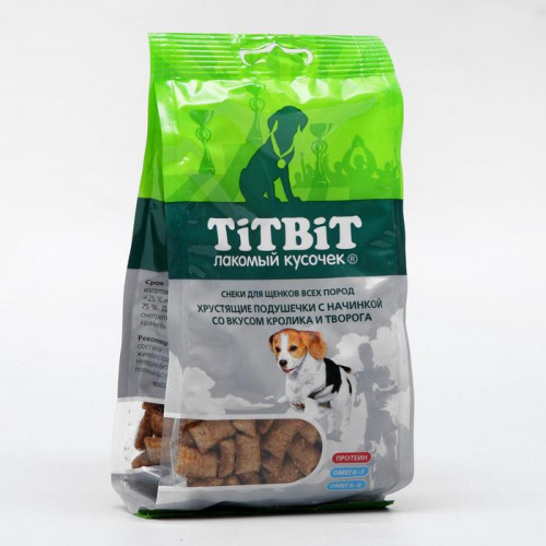 Хрустящие подушечки TiTBiT со вкусом кролика и творога для щенков, 95 г TiTBiT