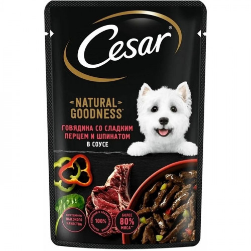Влажный корм Cesar для собак, паприка, шпинат в соусе, пауч, 80г Cesar