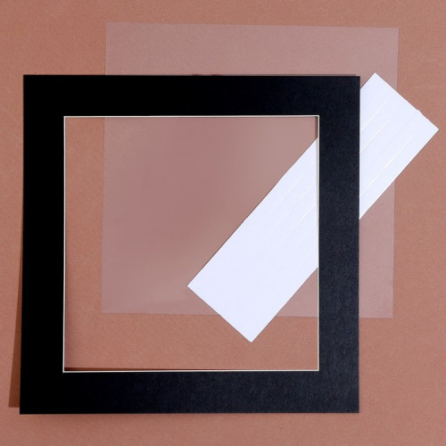 Паспарту размер рамки 20 × 20, прозрачный лист, клейкая лента, цвет чёрный (производитель не указан)