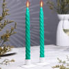Набор свечей витых, 2,2х 25  см, лакированная 2 штуки, зелёный, подвес Дарим Красиво