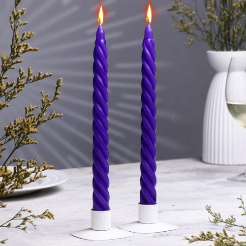 Набор свечей витых, 2,2х 25  см, лакированная 2 штуки, фиолетовый Дарим Красиво