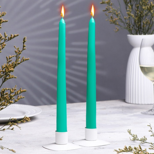 Набор свечей античных, 2,2х 25  см, лакированная 2 штуки, зелёный (производитель не указан)