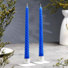 Набор свечей витых, 2,2х 25  см, лакированная 2 штуки, синий Дарим Красиво