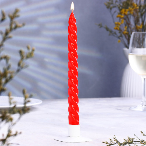 Набор свечей витых, 2,2х 25  см, лакированная 2 штуки, красный Дарим Красиво