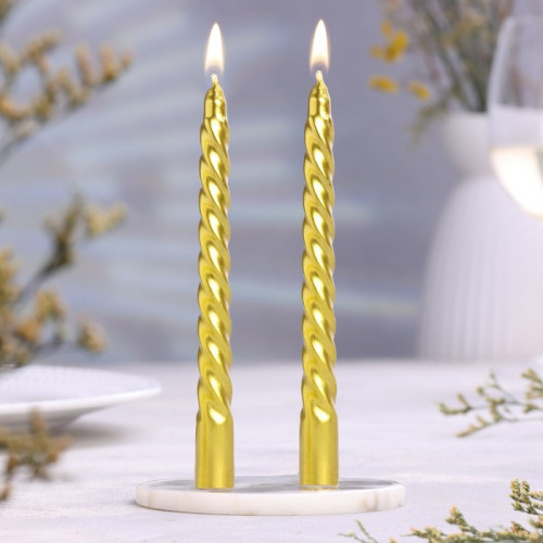 Набор свечей витых, 1.5х15 см, 2 штуки, золотой металлик Дарим Красиво