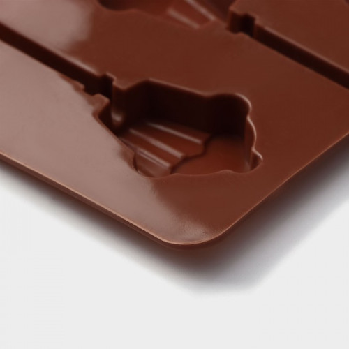 Форма силиконовая для леденцов Доляна «Кексик», 25×9,5×1,5 см, 6 ячеек, с палочками, цвет коричневый Доляна
