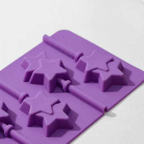 Форма силиконовая для леденцов Доляна «Звёзды», 24×11×1 см, 6 ячеек (5,2×4 см), с палочками, цвет МИКС Доляна