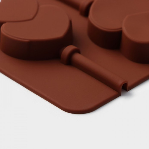 Форма силиконовая для леденцов Доляна «Влюблённость», 9,5×24×1 см, 6 ячеек (4,2×3,3 см), с палочками, цвет МИКС Доляна