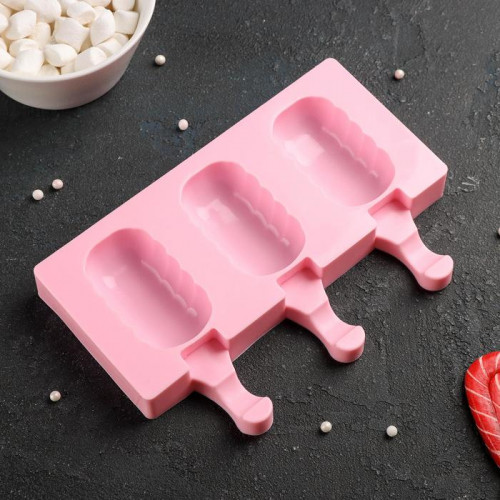 Форма для мороженого «Эскимо волна», 19,4×13 см, 3 ячейки (7×4 см), цвет МИКС (производитель не указан)