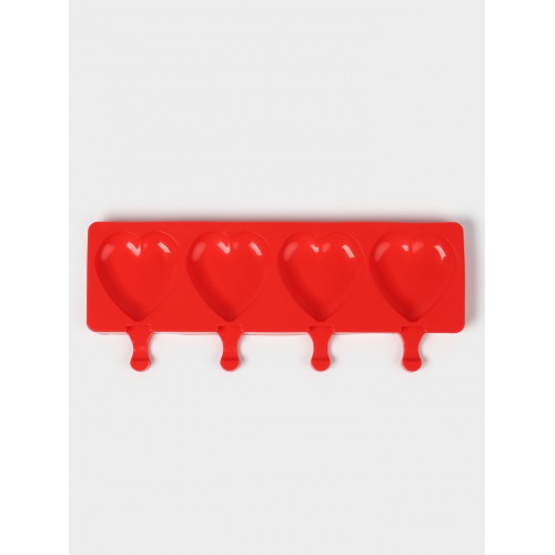 Форма для мороженого «Сердца», силикон, 37×15×2.5 см, 4 ячейки (9.2×8.4 см), МИКС (производитель не указан)